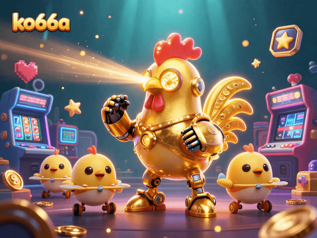 Experience the vibrant world of ko66a with dynamic gaming elements and retro-futuristic characters.
