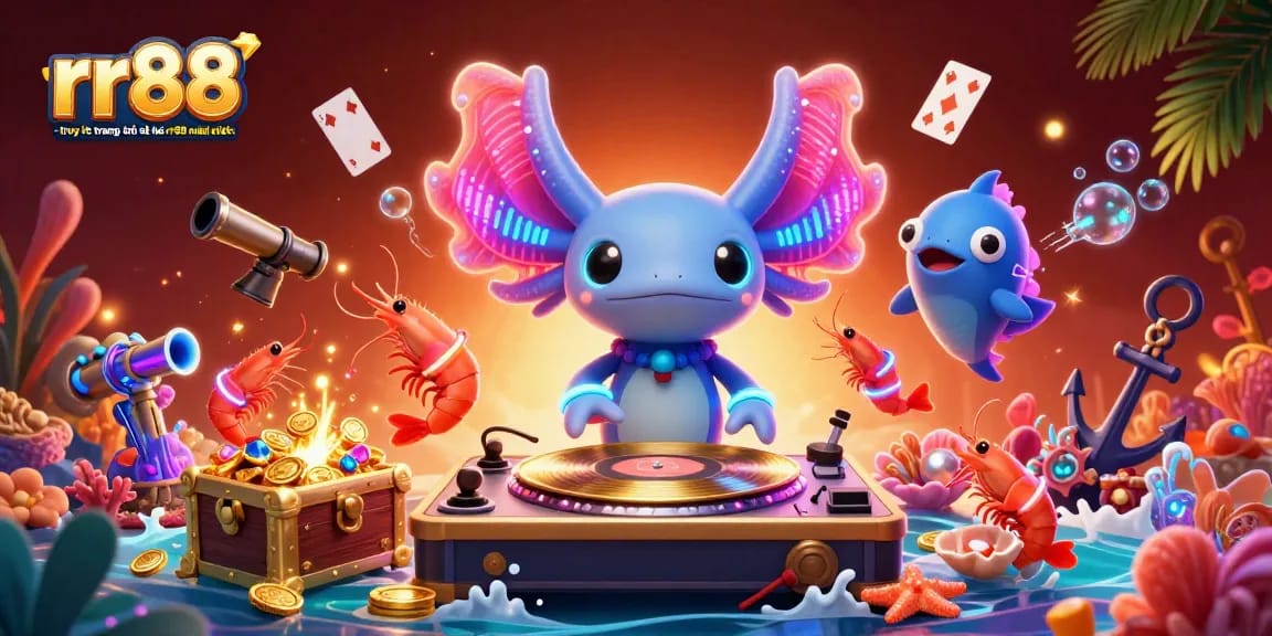 Experience thrilling gaming at rr88 - truy cập trang chủ nhà cái rr88 mới nhất with dynamic 3D illustration featuring colorful characters and casino elements.