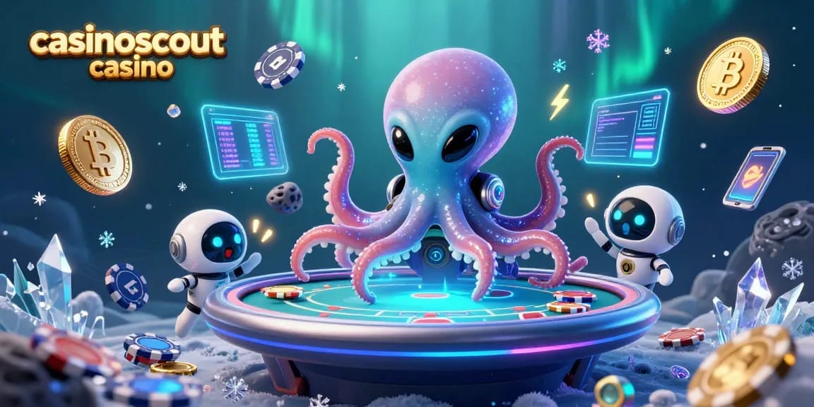 Engage with dynamic poker action at casinoscout casino through a 3D cosmic illustration.