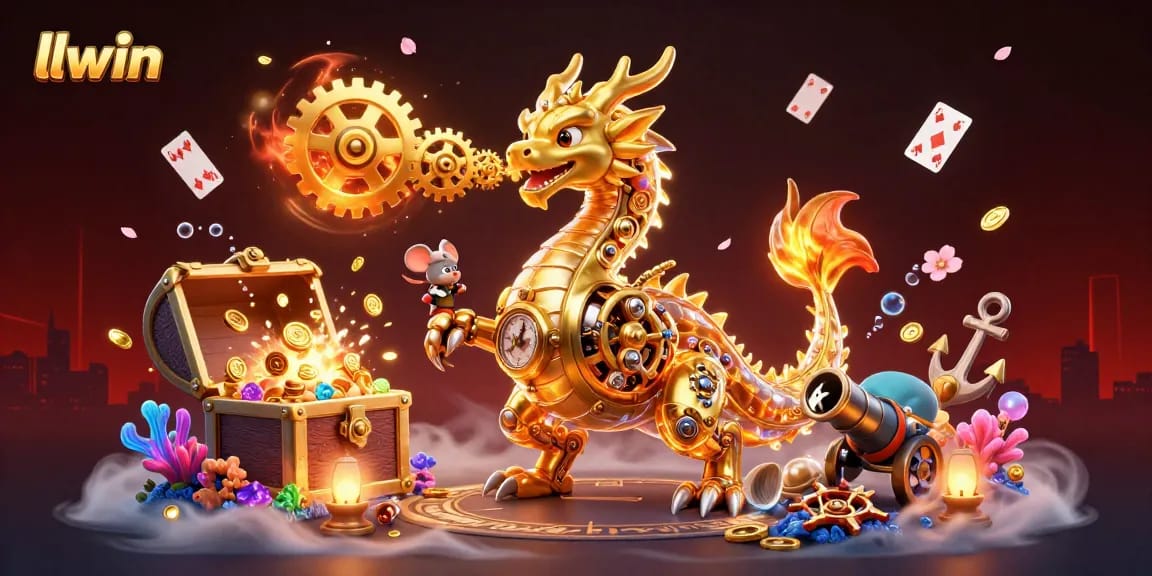 Experience exciting gaming adventures with the vibrant llwin casino scene featuring a golden dragon and treasure.