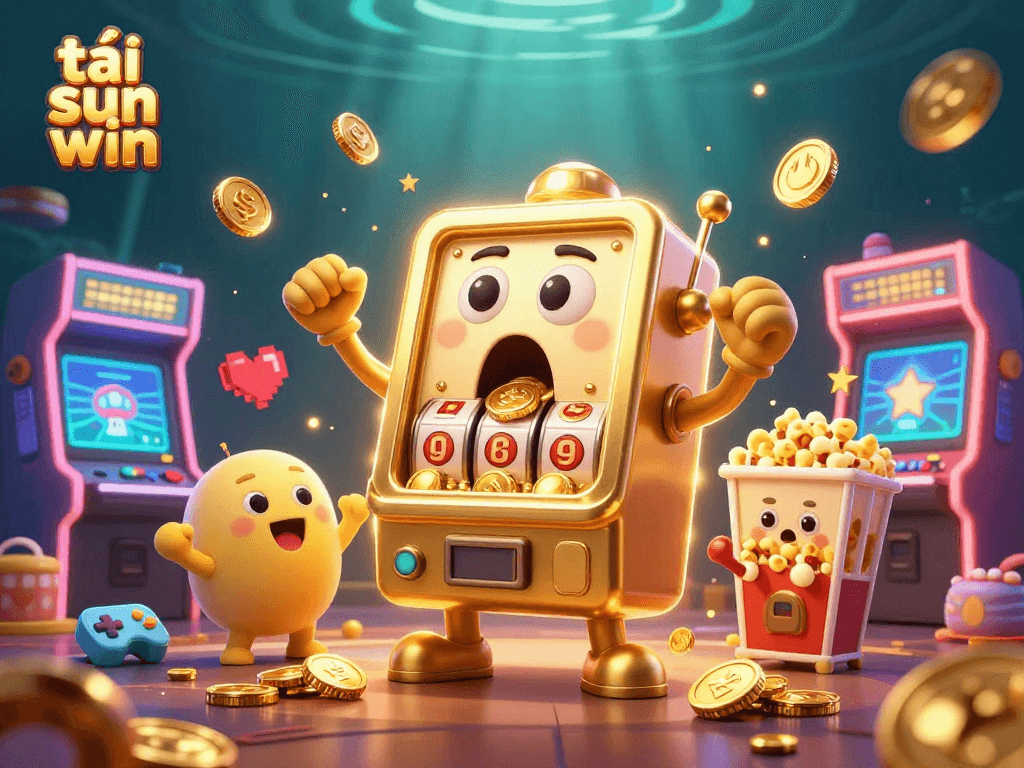 Spin and win with tải sun win as cartoon slot machines celebrate a big jackpot!