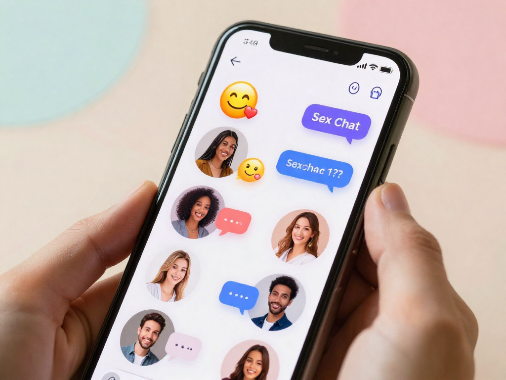 Engaging chat interface for sex chat AI showcasing diverse avatars and playful emojis.