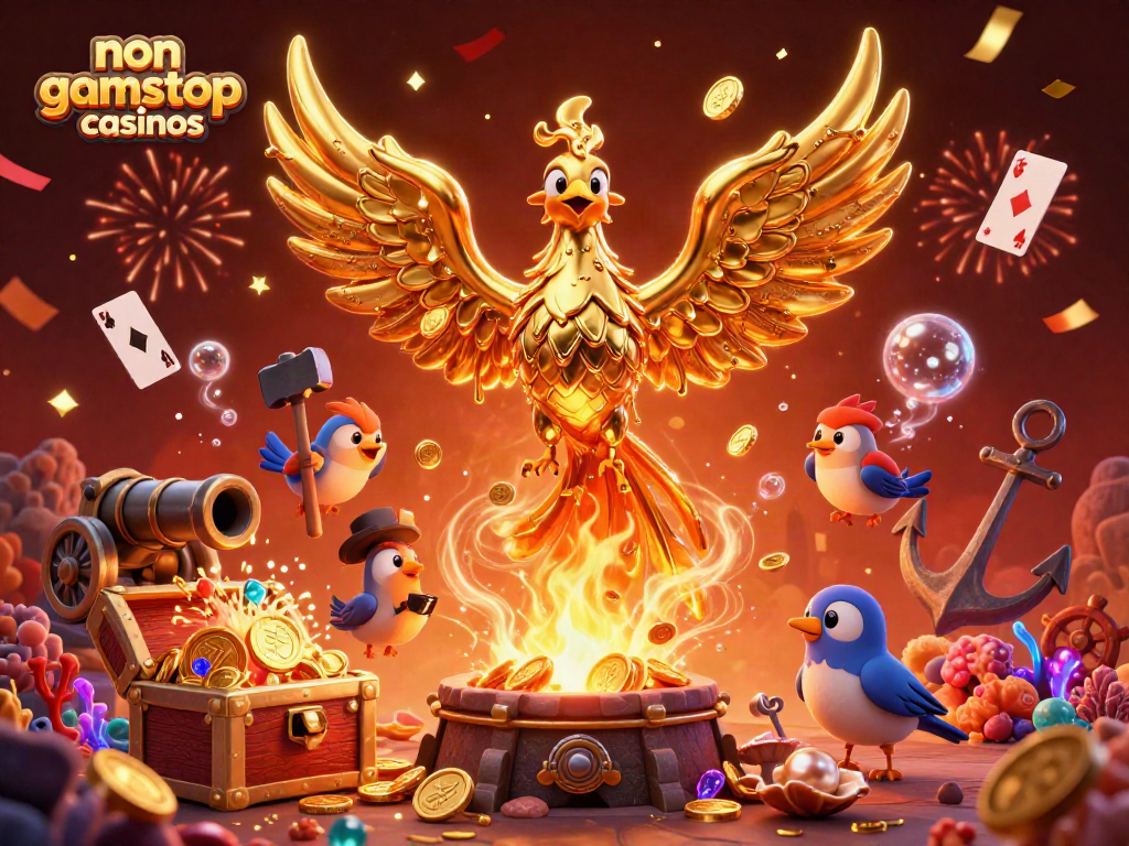 Experience the thrill of non gamstop casinos in an ultra-detailed 3D casino scene filled with treasures and card games.