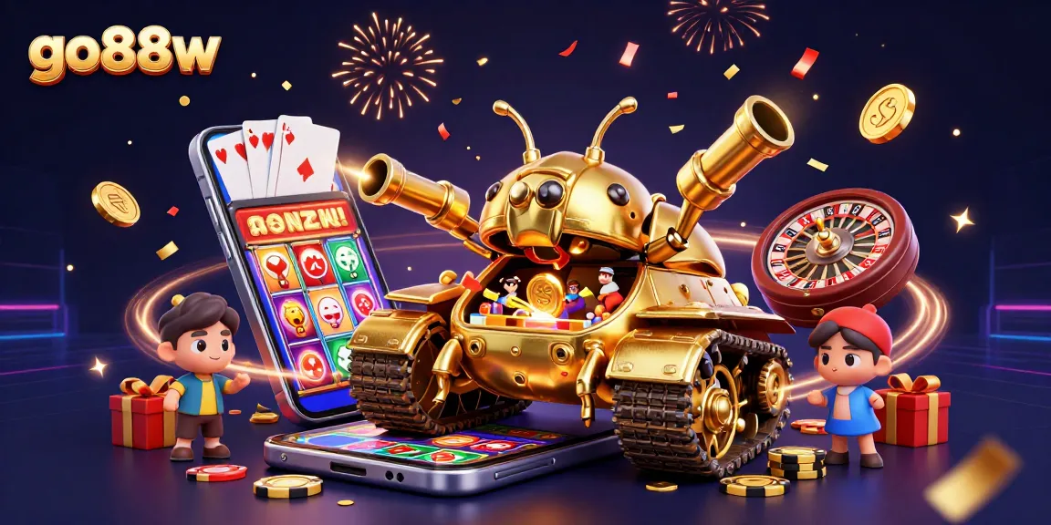 Experience go88w with a vibrant 3D casino scene featuring golden beetles and engaging slot games.