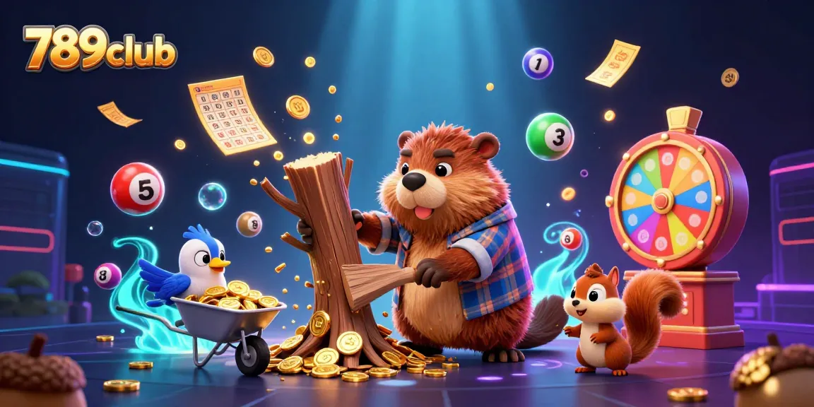 Experience the excitement of 789club as our beaver chops for golden coins amidst a vibrant casino scene.