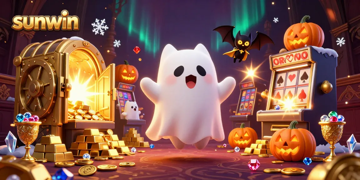 Experience thrilling gameplay with sunwin's vibrant ghost cat and treasures in a haunted casino.