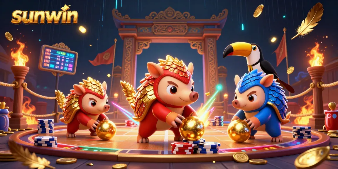 Experience exhilarating gaming action at sunwin with rival pangolins bowling through poker chips.